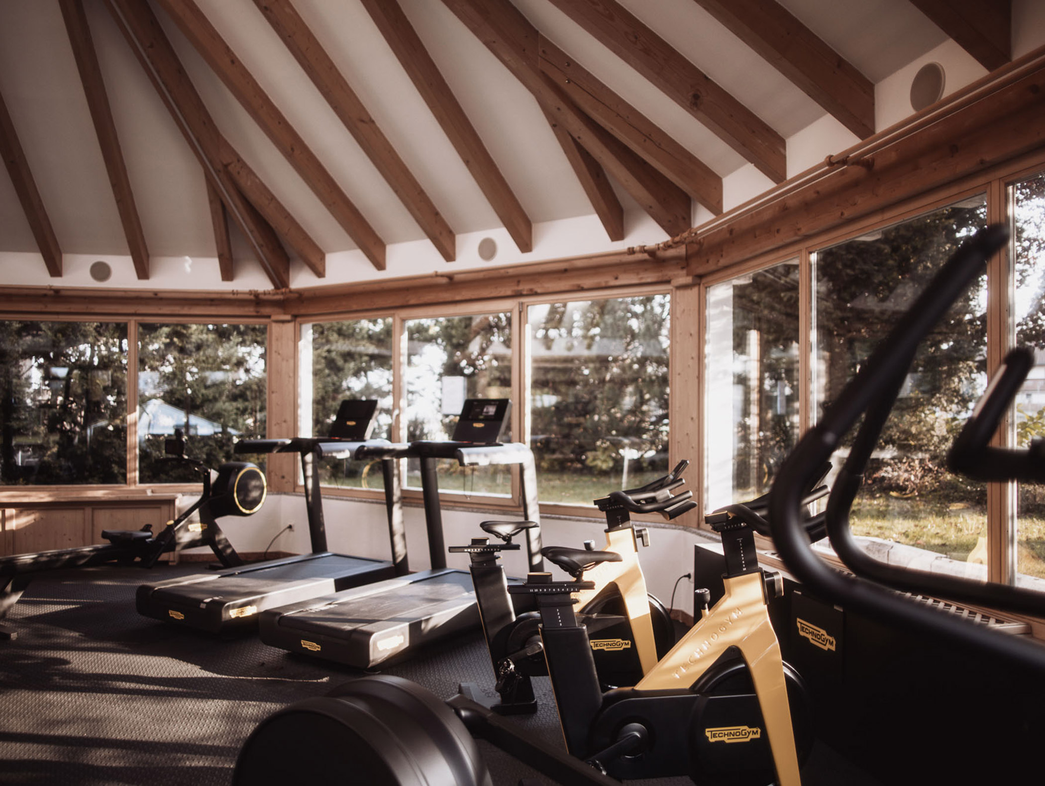 Laufbänder und Fitnessräder im Fitnessraum - Hotel Montis